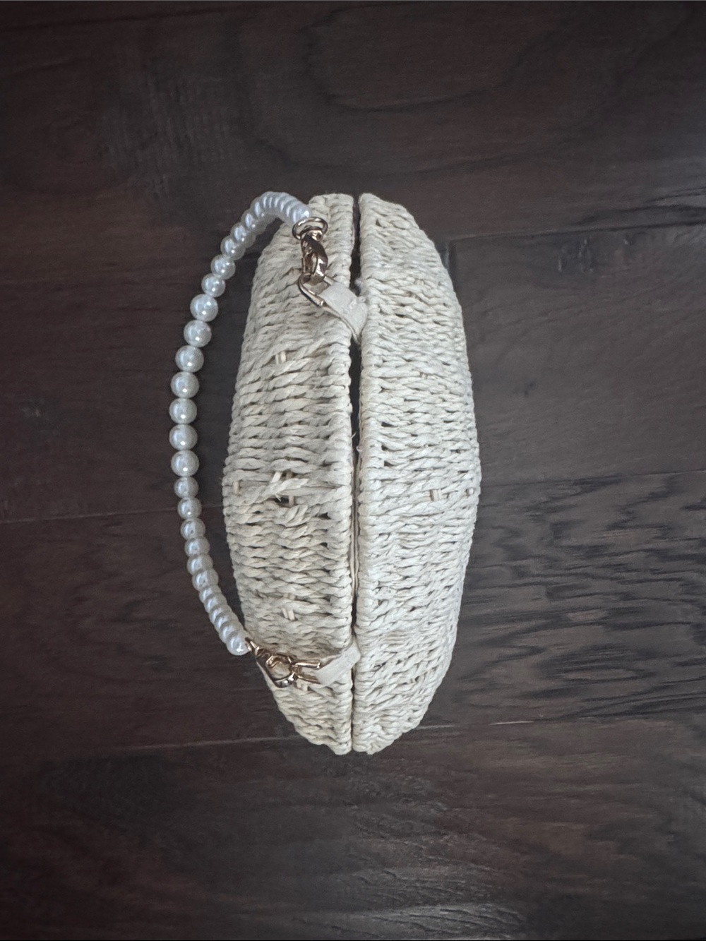 a new day Cream Raffia Shell Mini Bag with Pearl Handle - Picture 4 of 7